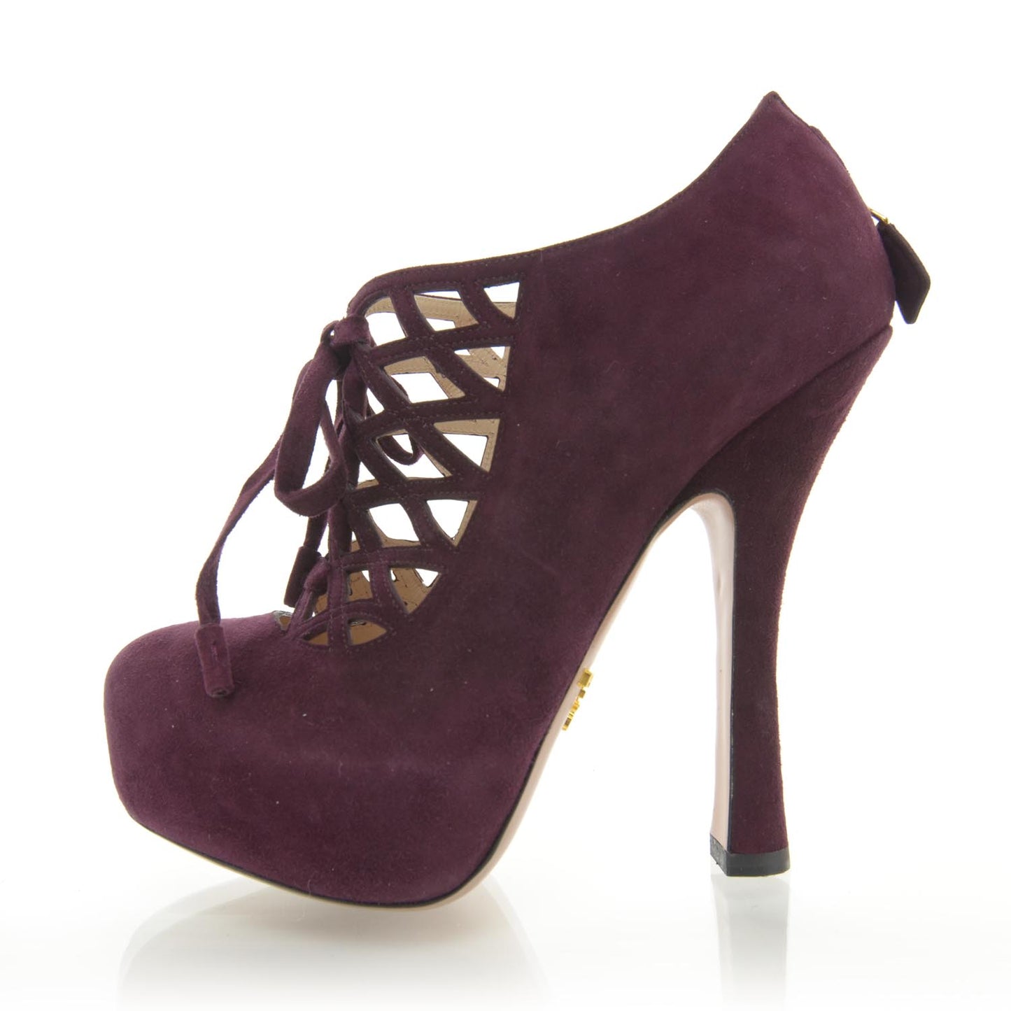 Suede Caged Lace Up Booties 35 NEW Burgundy