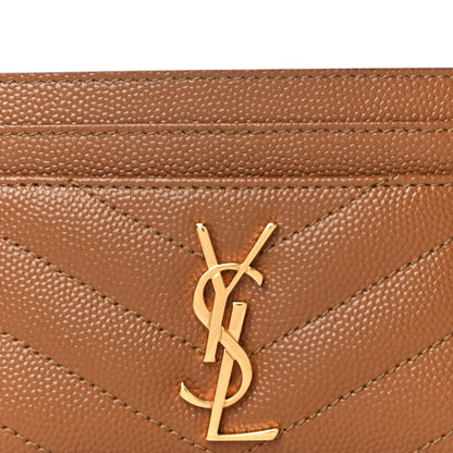 Saint Laurent Grain De Poudre Matelasse Chevron Monogram Credit Card Case Natural Dark 6 of 10