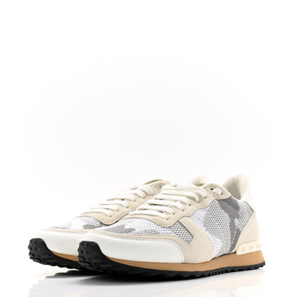 Valentino Garavani Mesh Suede Camouflage Mens Rockrunner Sneakers 42 White Grey 3 of 13