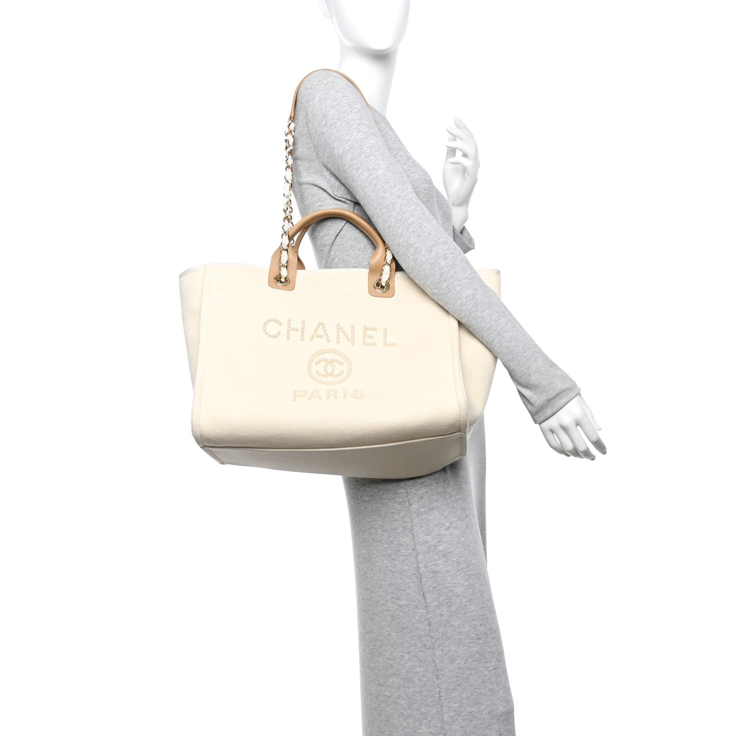 Canvas Pearl Large Deauville Tote Ecru Beige