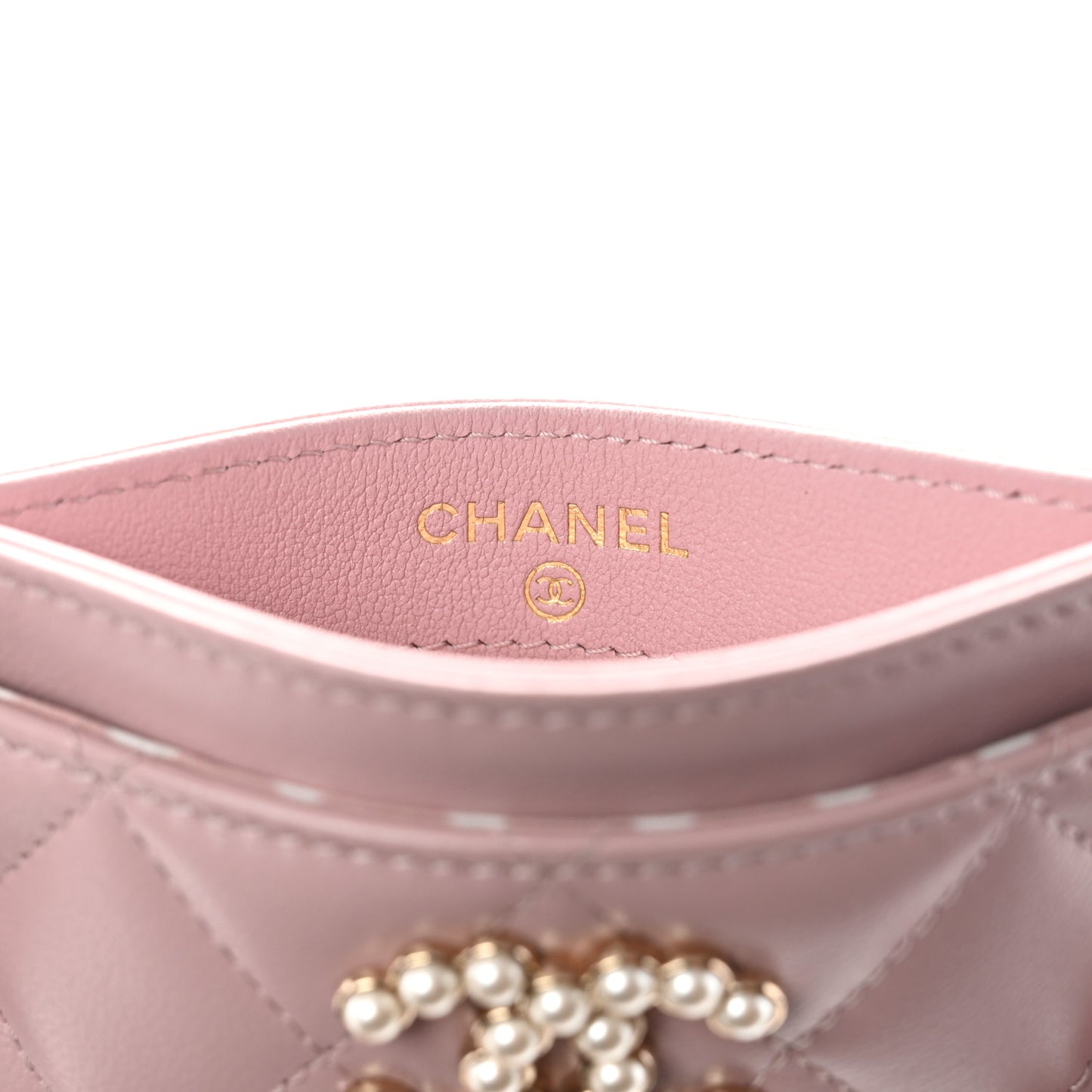 Lambskin Pearl Quilted Coco Candy Card Holder Light Pink