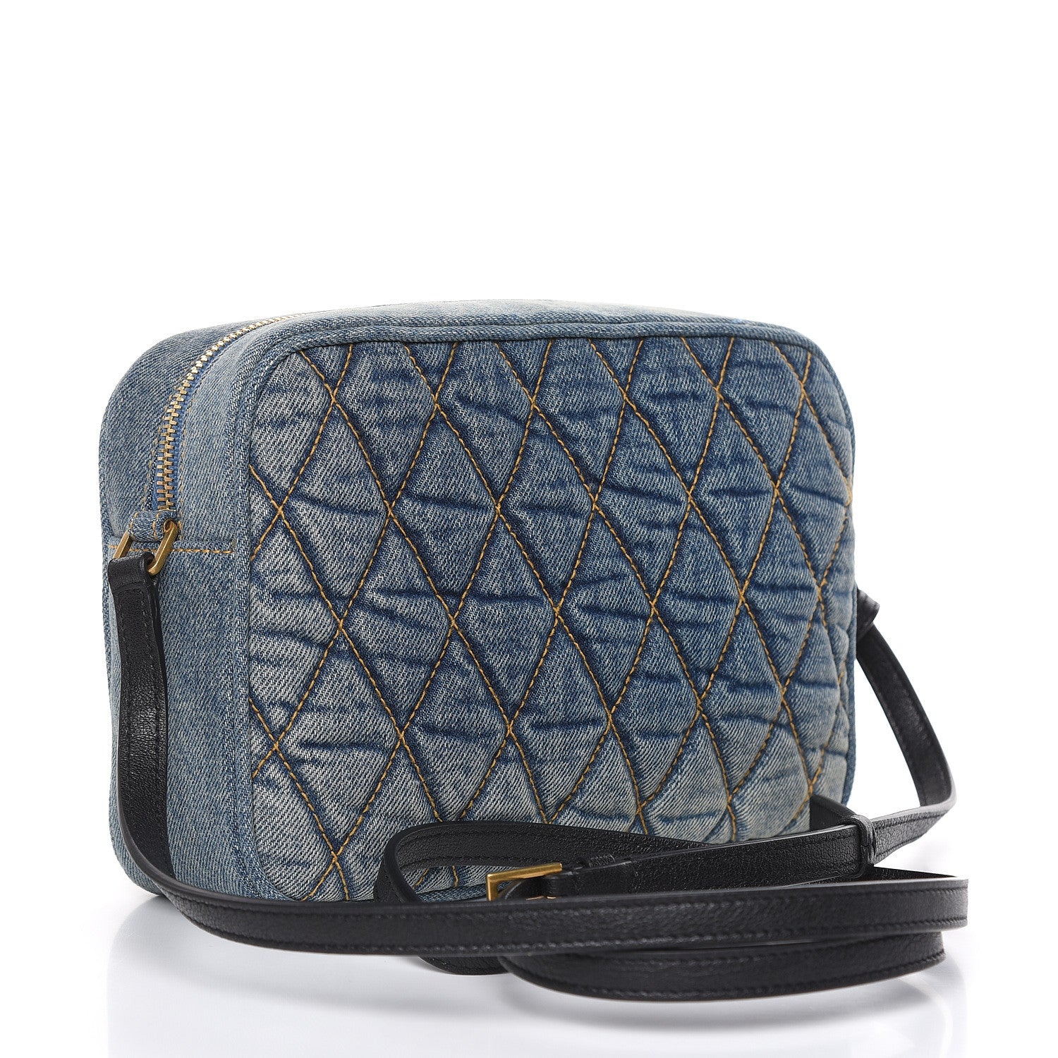 Saint Laurent Denim Matelasse Quilted Summer Embroidered Classic Monogram Camera Bag Blue 3 of 8