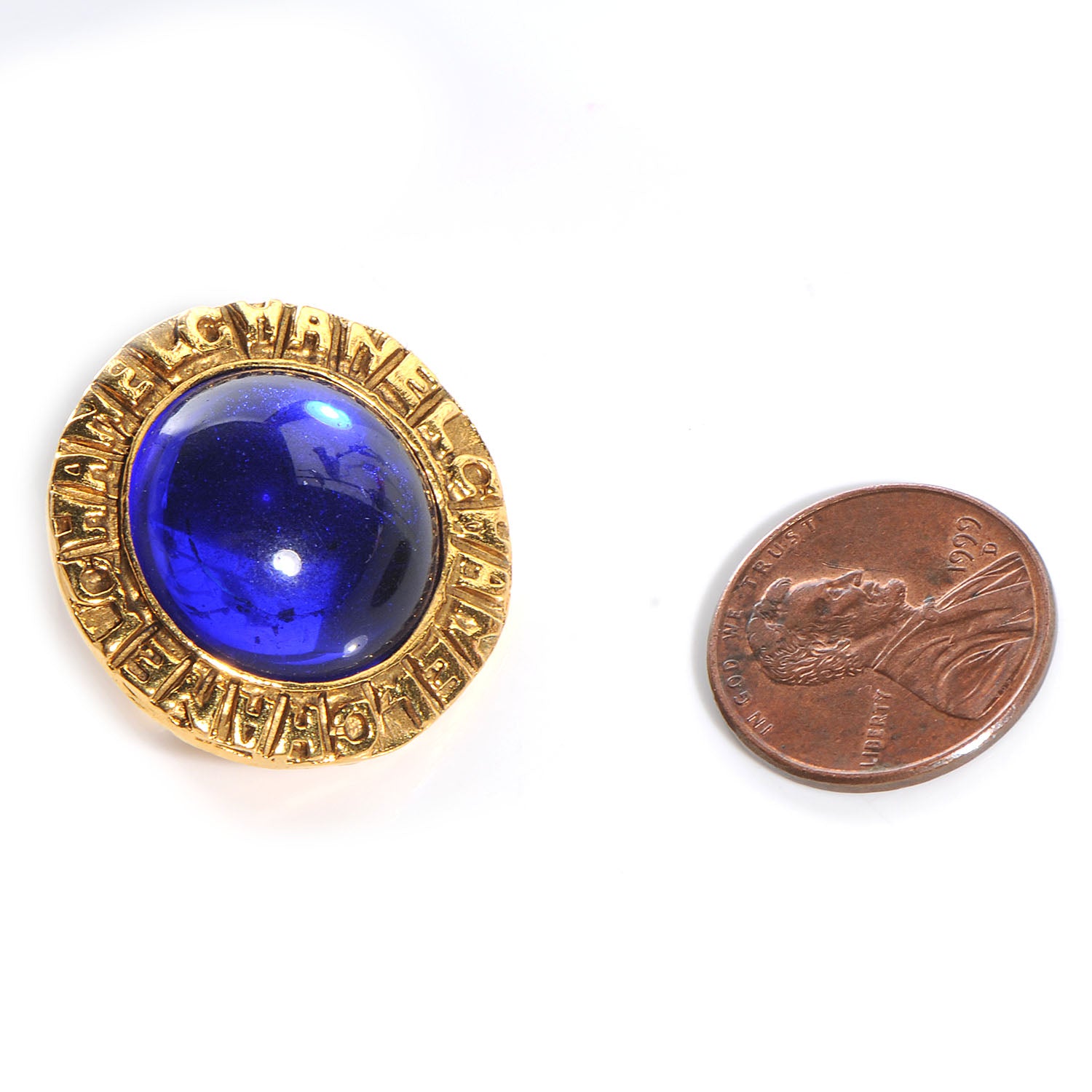 Chanel Poured Glass CC Clip On Earrings Gold Blue 2 of 5