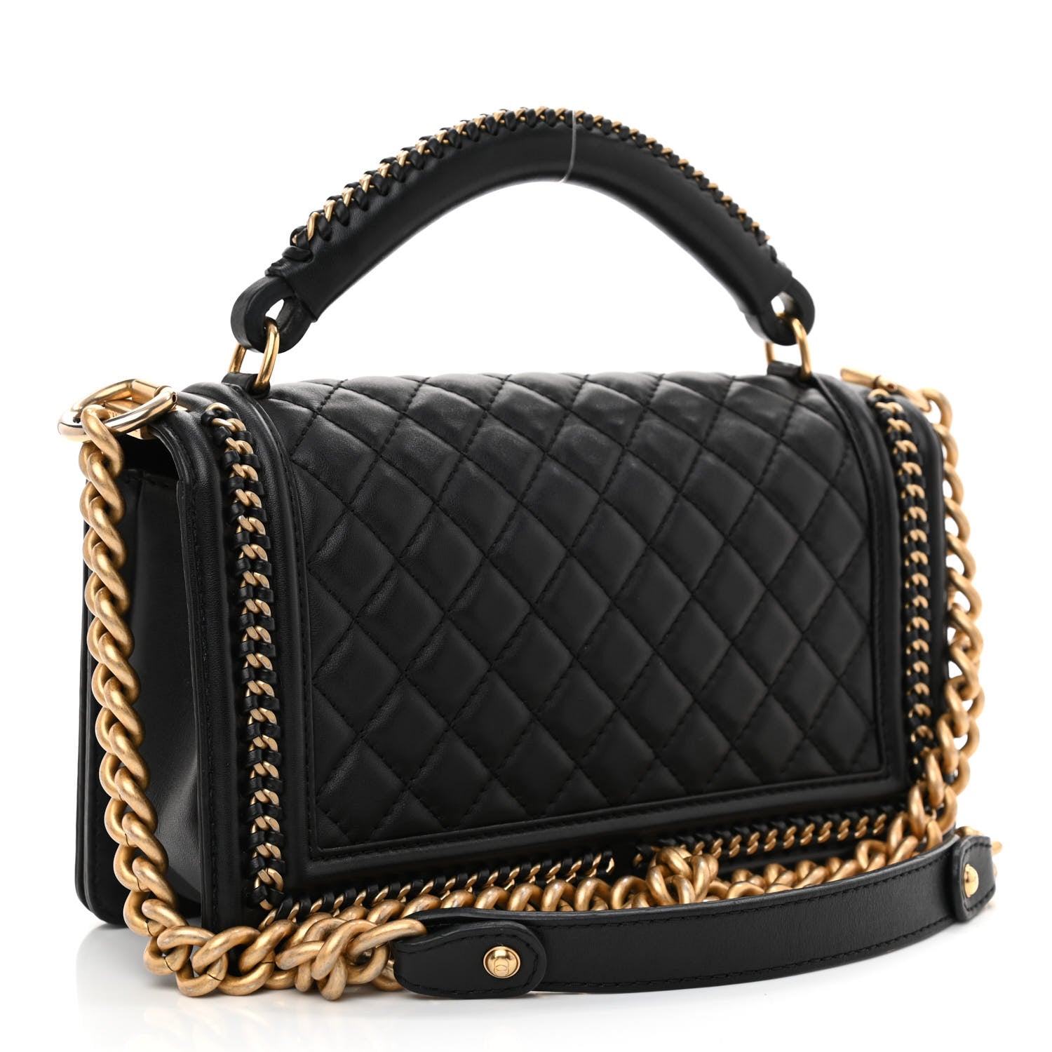 Chanel Calfskin Quilted Medium Boy Top Handle Flap Black 3 of 12