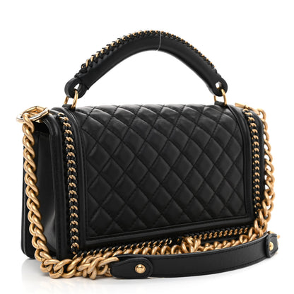 Chanel Calfskin Quilted Medium Boy Top Handle Flap Black 3 of 12