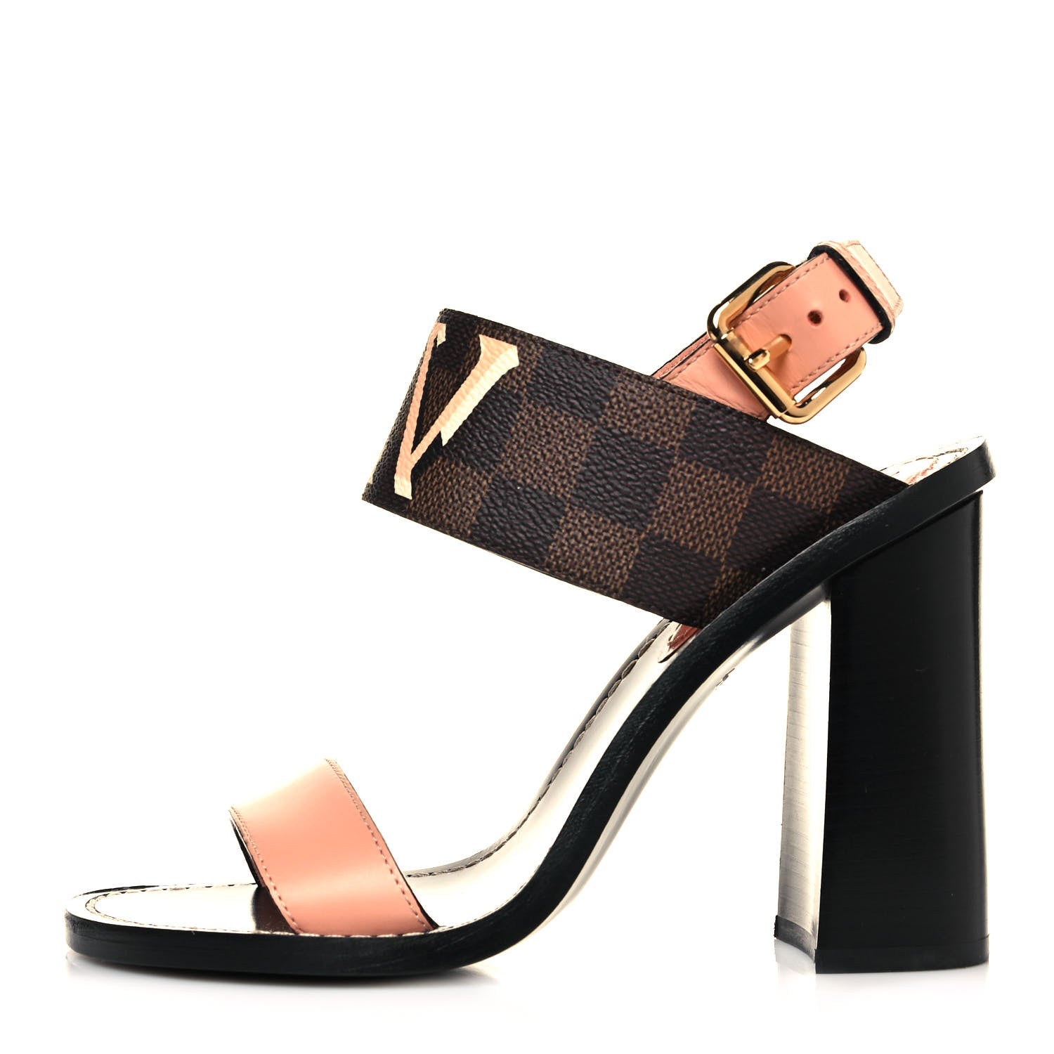 Louis Vuitton Calfskin Damier Ebene Passenger Heeled Sandals 36 1 of 9