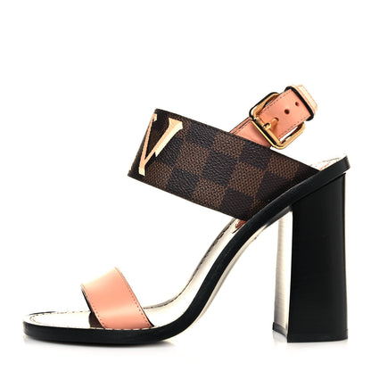 Louis Vuitton Calfskin Damier Ebene Passenger Heeled Sandals 36 1 of 9