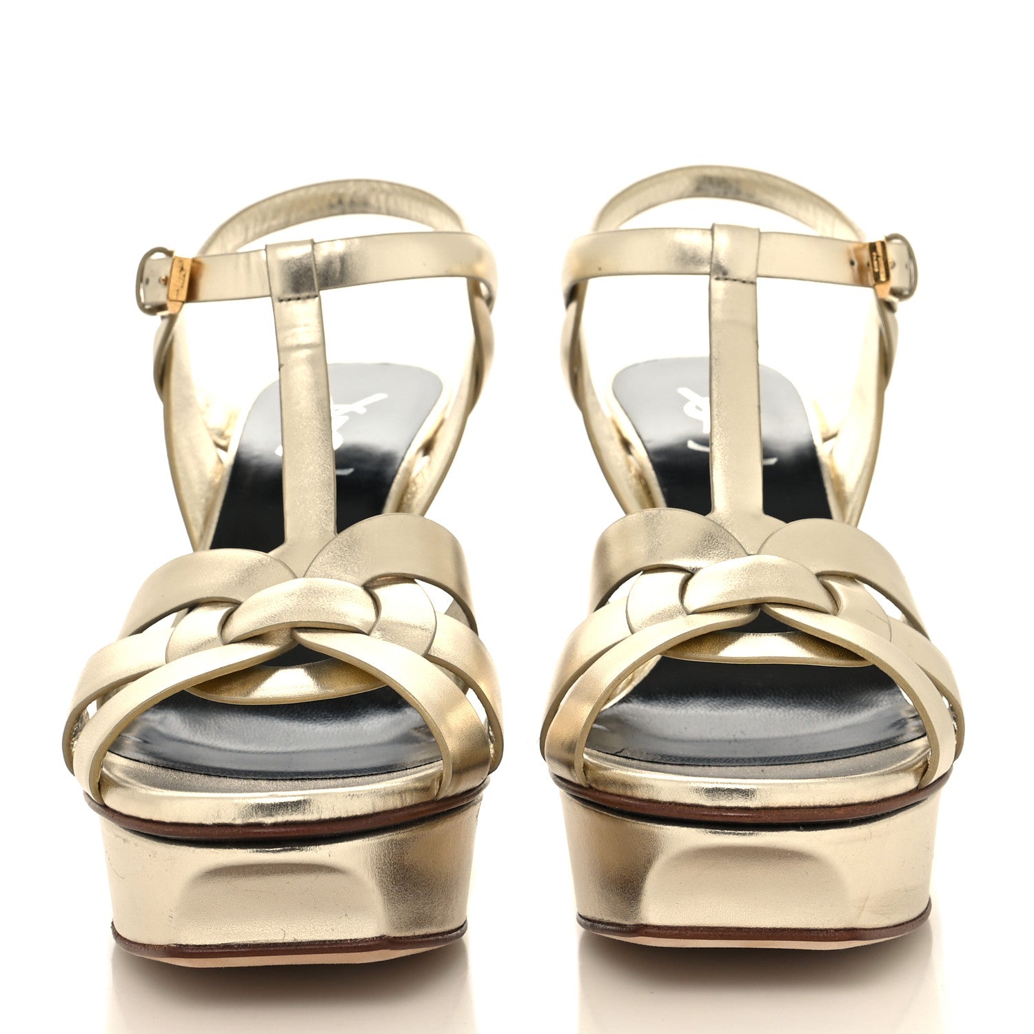 Saint Laurent Metallic Nappa Tribute 75 Platform Sandals 38 Platino 2 of 9