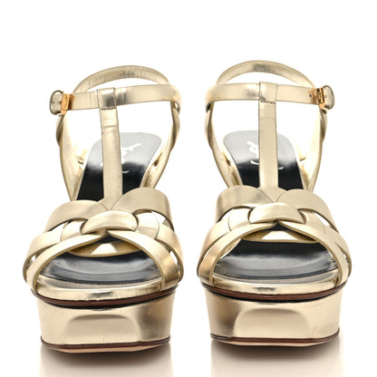 Saint Laurent Metallic Nappa Tribute 75 Platform Sandals 38 Platino 2 of 9