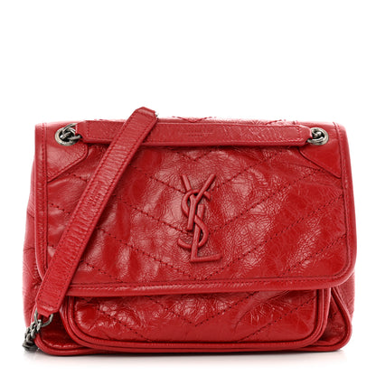 Saint Laurent Crinkled Calfskin Matelasse Monogram Baby Niki Chain Satchel Rouge Eros 1 of 12