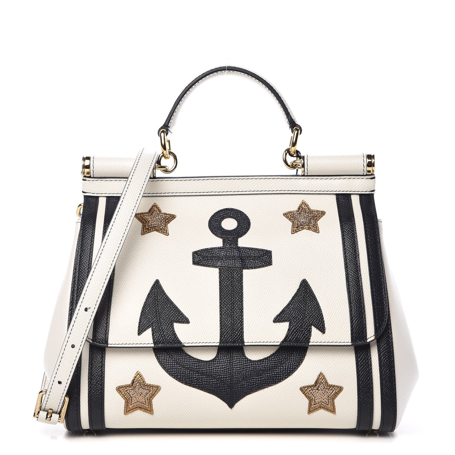 Dolce & Gabbana Dauphine Anchor Medium Miss Sicily Satchel White Blue 1 of 9
