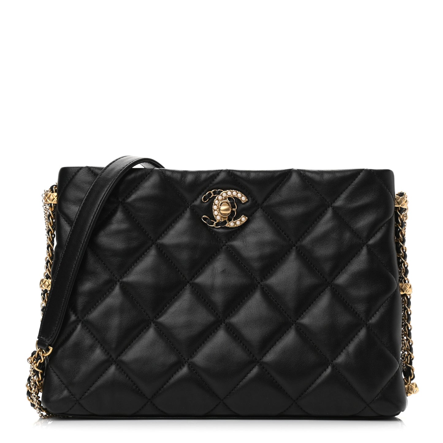Lambskin Quilted Crush on Chains Hobo Black