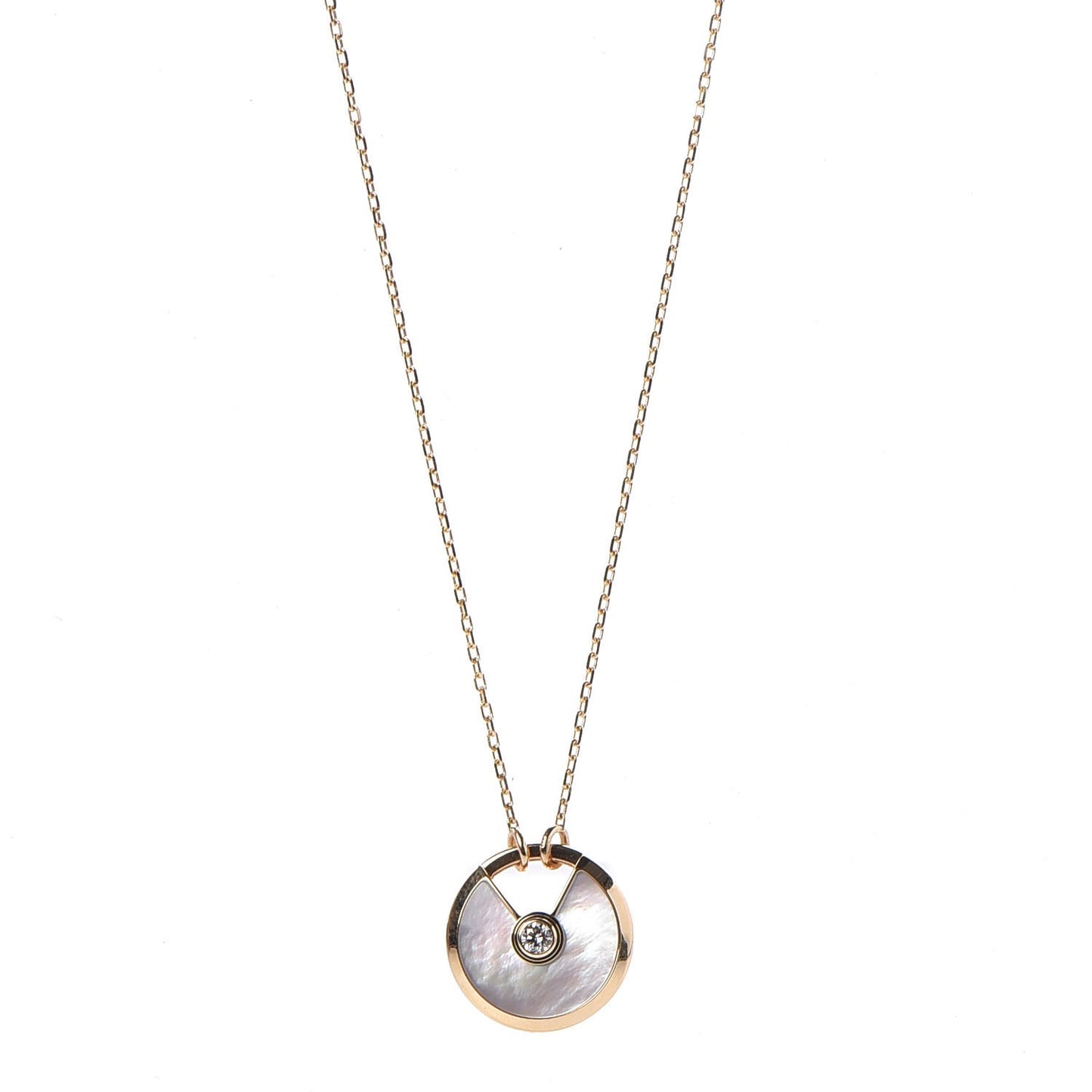 18K Yellow Gold Diamond Mother of Pearl SM Amulette de Cartier Pendant Necklace