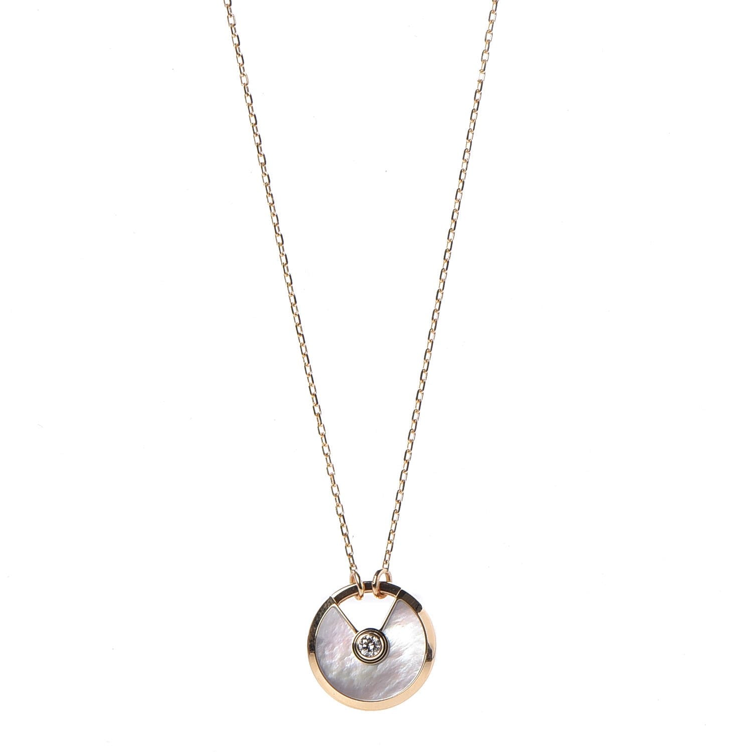 Cartier 18K Yellow Gold Diamond Mother of Pearl SM Amulette de Cartier Pendant Necklace 1 of 6