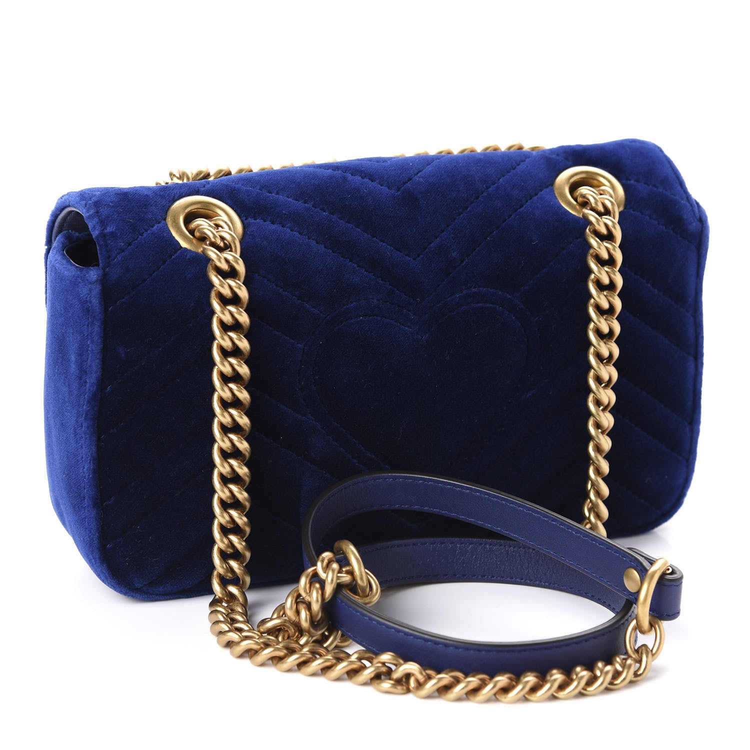 Gucci Velvet Matelasse Mini GG Marmont Shoulder Bag Cobalt Blue 3 of 10
