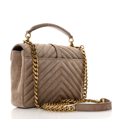 Saint Laurent Suede Matelasse Chevron Monogram Medium College Bag Taupe 3 of 11