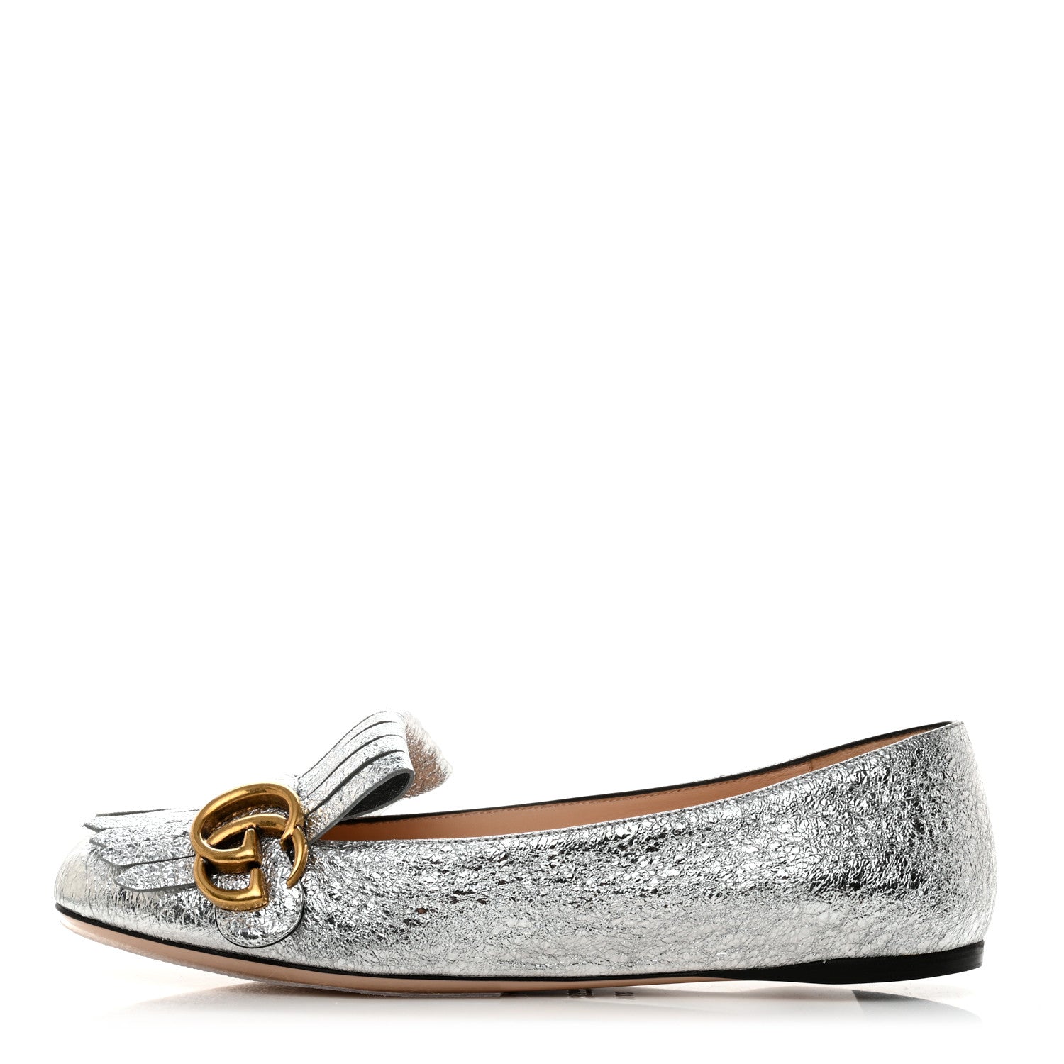 Gucci Galassia GG Marmont Fringe Flats 37.5 Argento 1 of 9