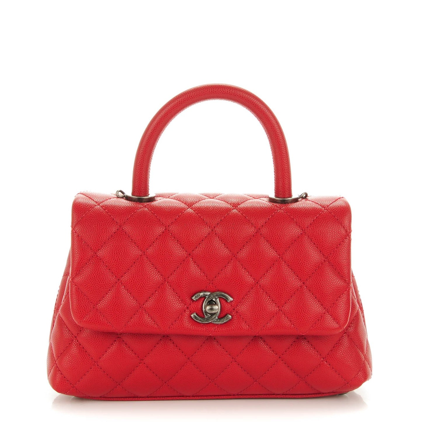 Caviar Quilted Mini Coco Handle Flap Red