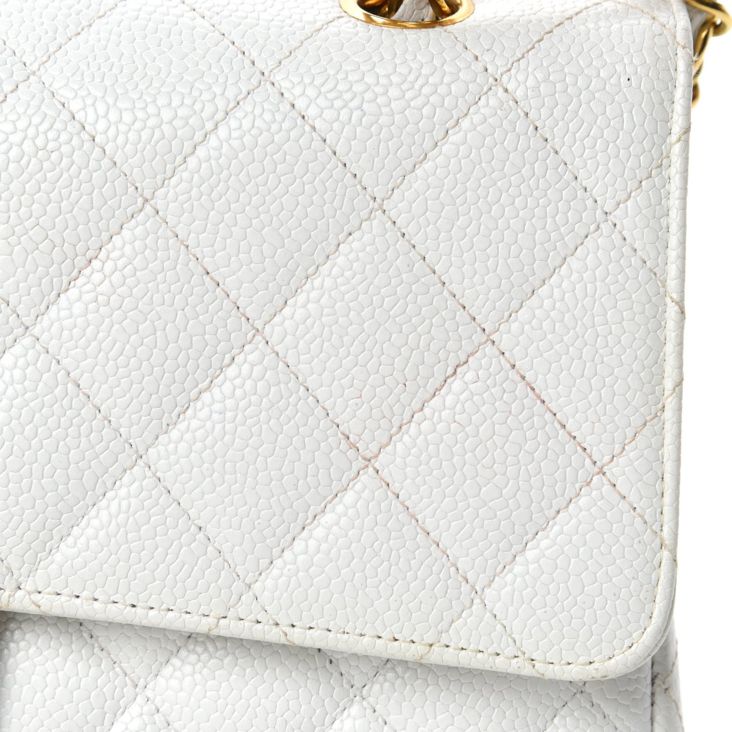 Caviar Quilted Medium Double Flap White