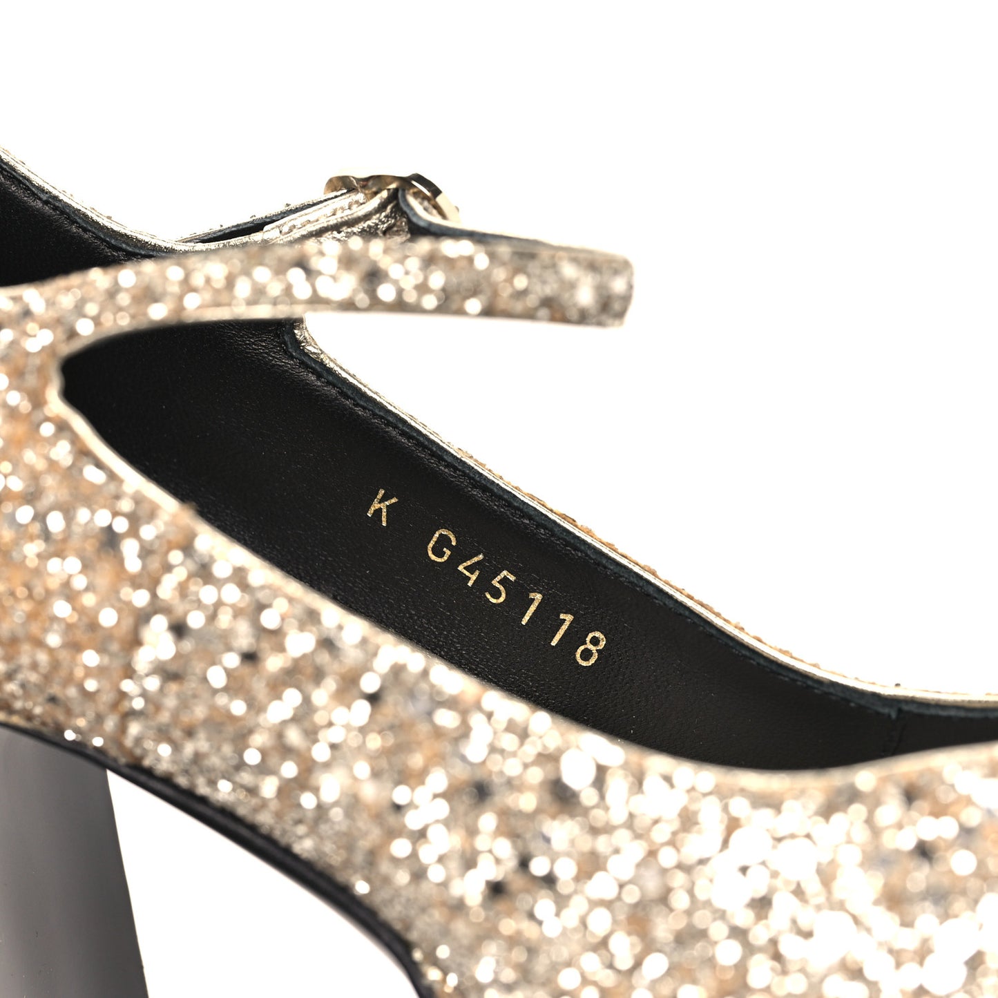 Glitter Lambskin Cap Toe CC Mary Jane Pumps 37 Light Gold Black