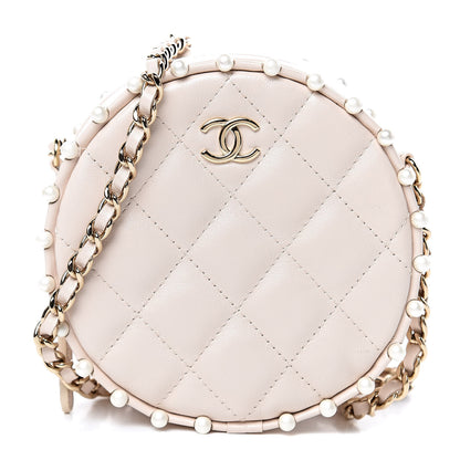 Chanel Calfskin Quilted Pearl Round Clutch With Chain White 1 of 10
