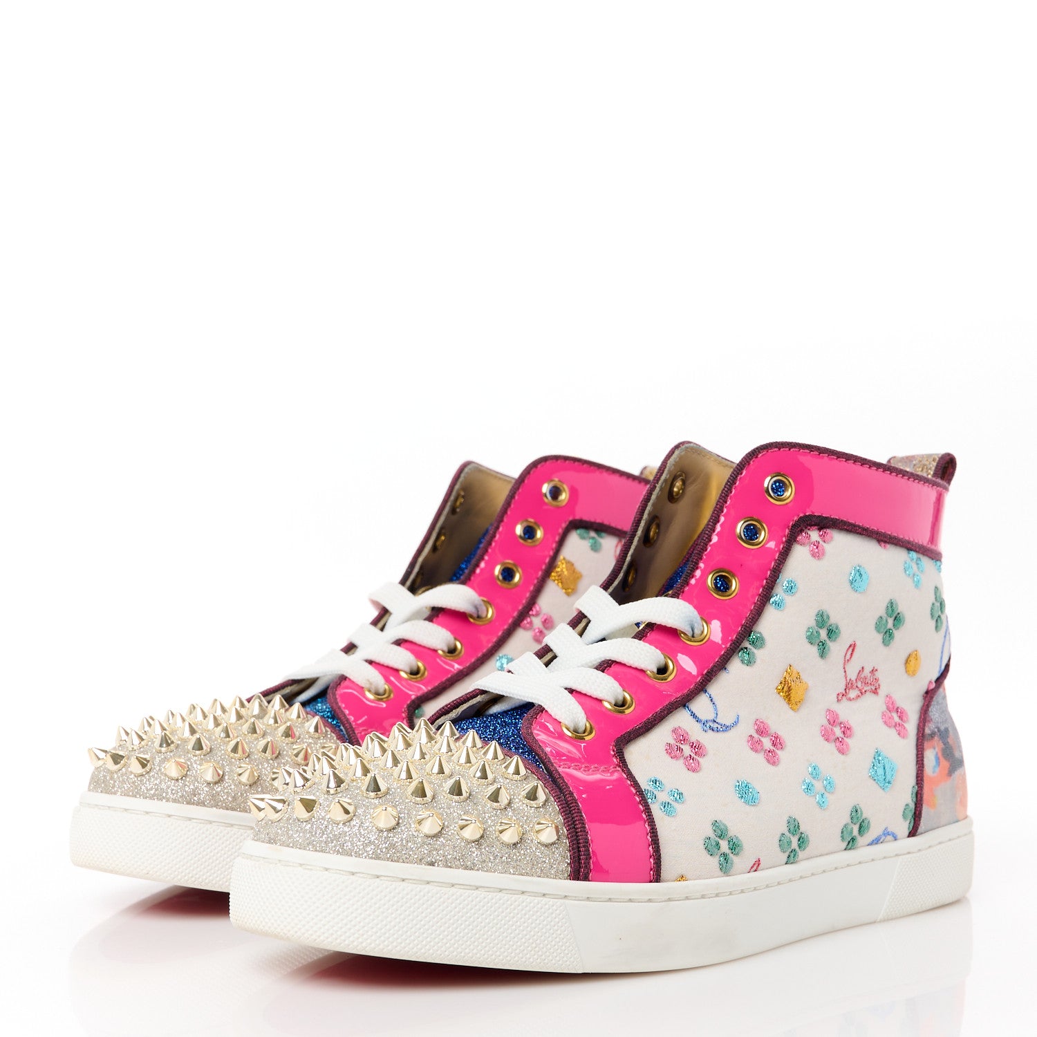 Christian Louboutin Calfskin Louis Spikes Flat Sneakers 37.5 Multicolor 3 of 9