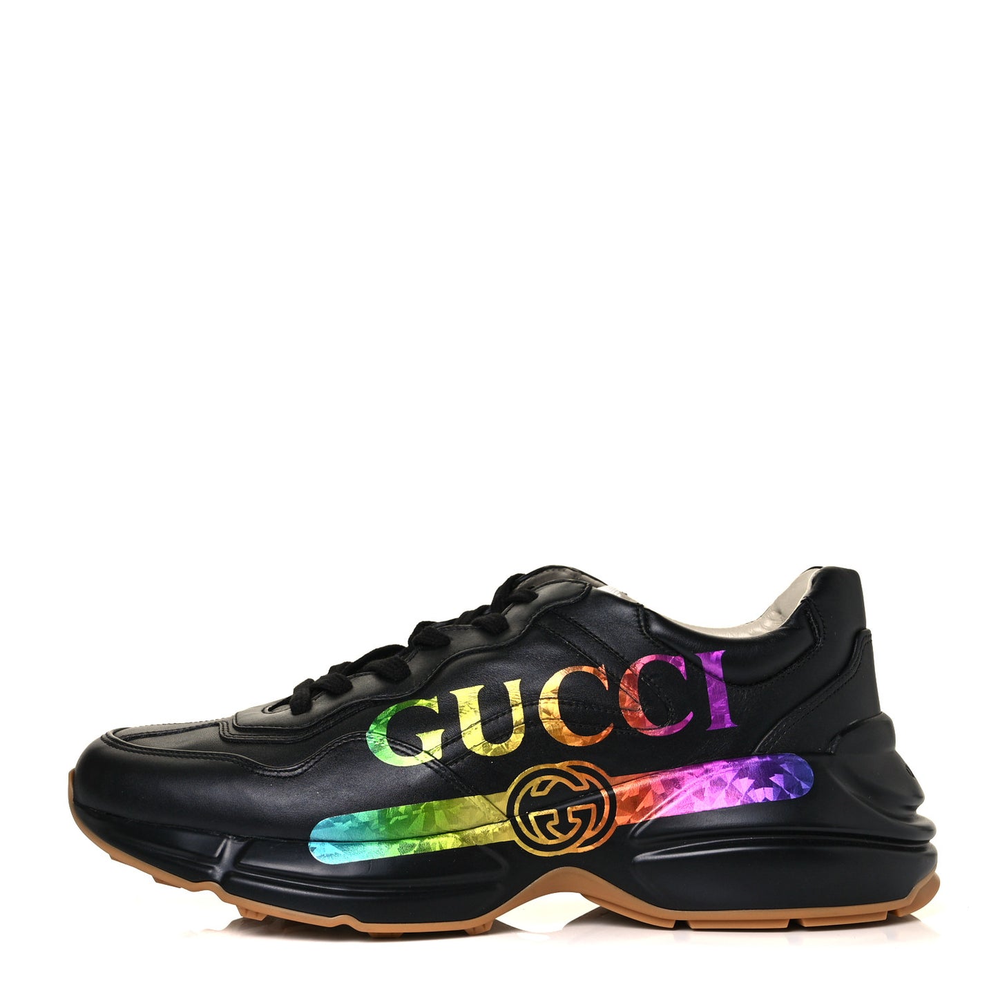 Calfskin Iridescent Logo Mens Rhyton Sneakers 9.5 Black