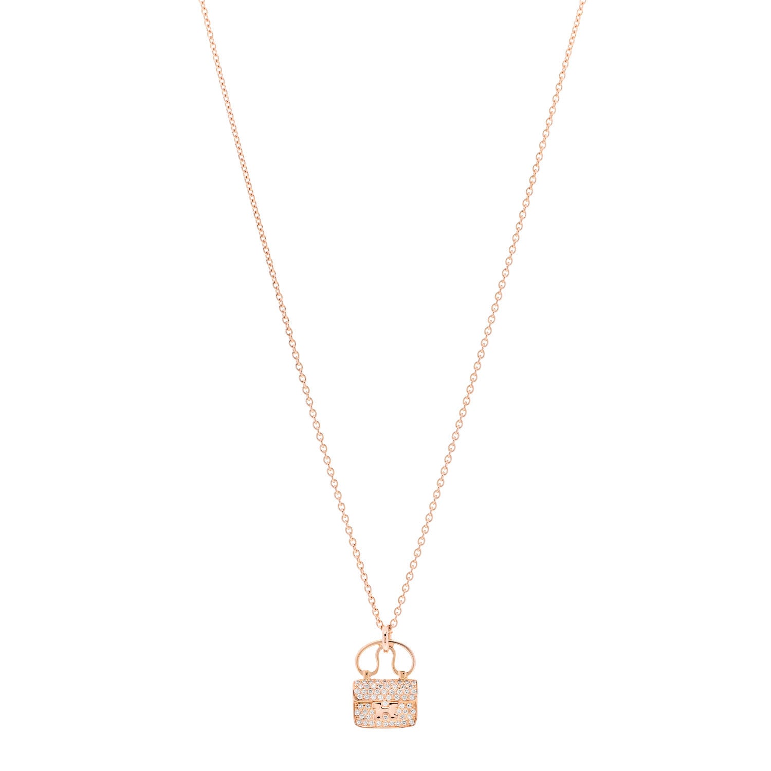Hermes 18K Rose Gold Diamond Constance Amulette Pendant Necklace 1 of 6