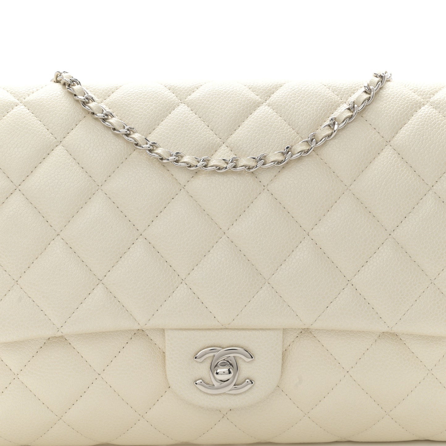 Pearly Caviar Quilted Clutch With Chain Flap Dark White