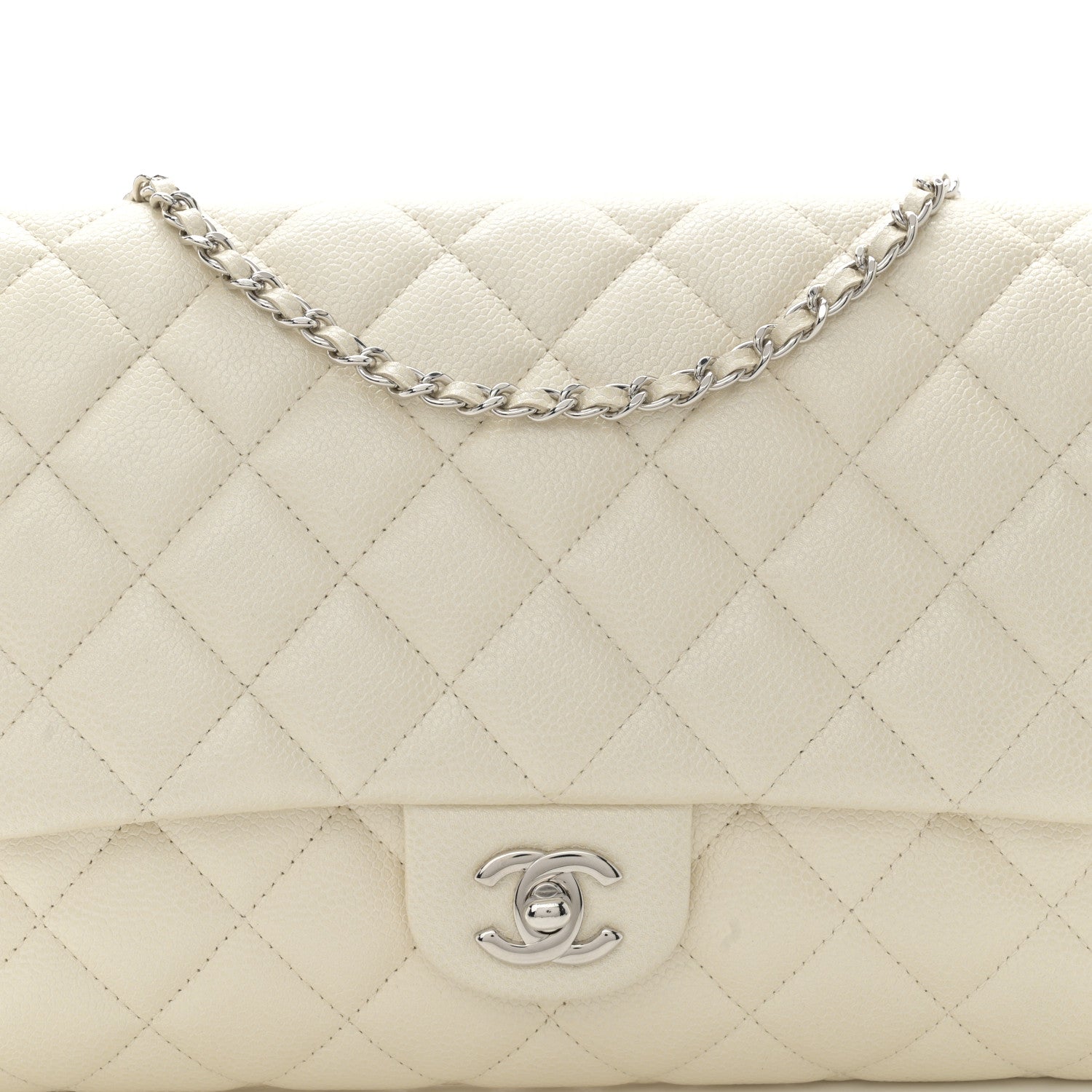 Chanel Pearly Caviar Quilted Clutch With Chain Flap Dark White 8 of 11