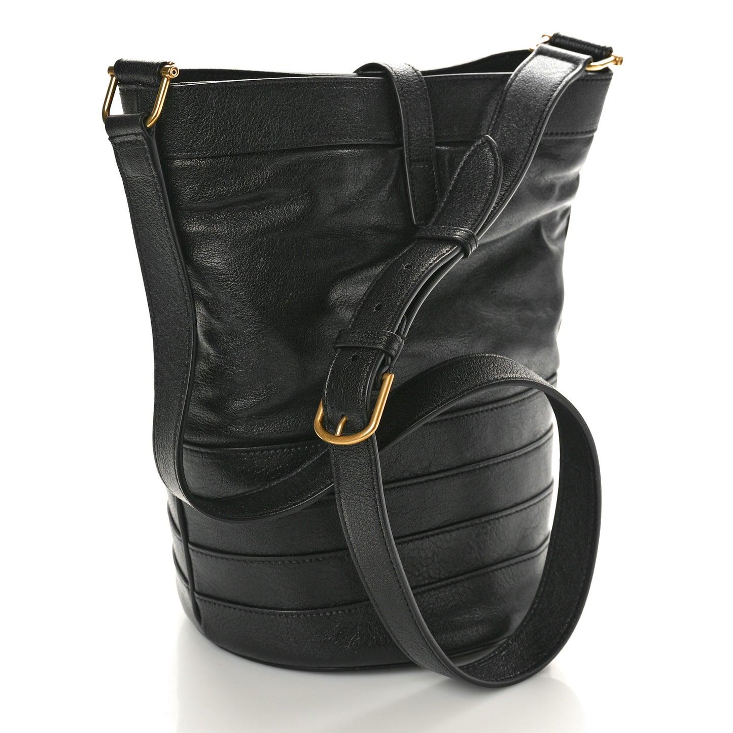 Lambskin Seau Fermoir Bucket Bag Black