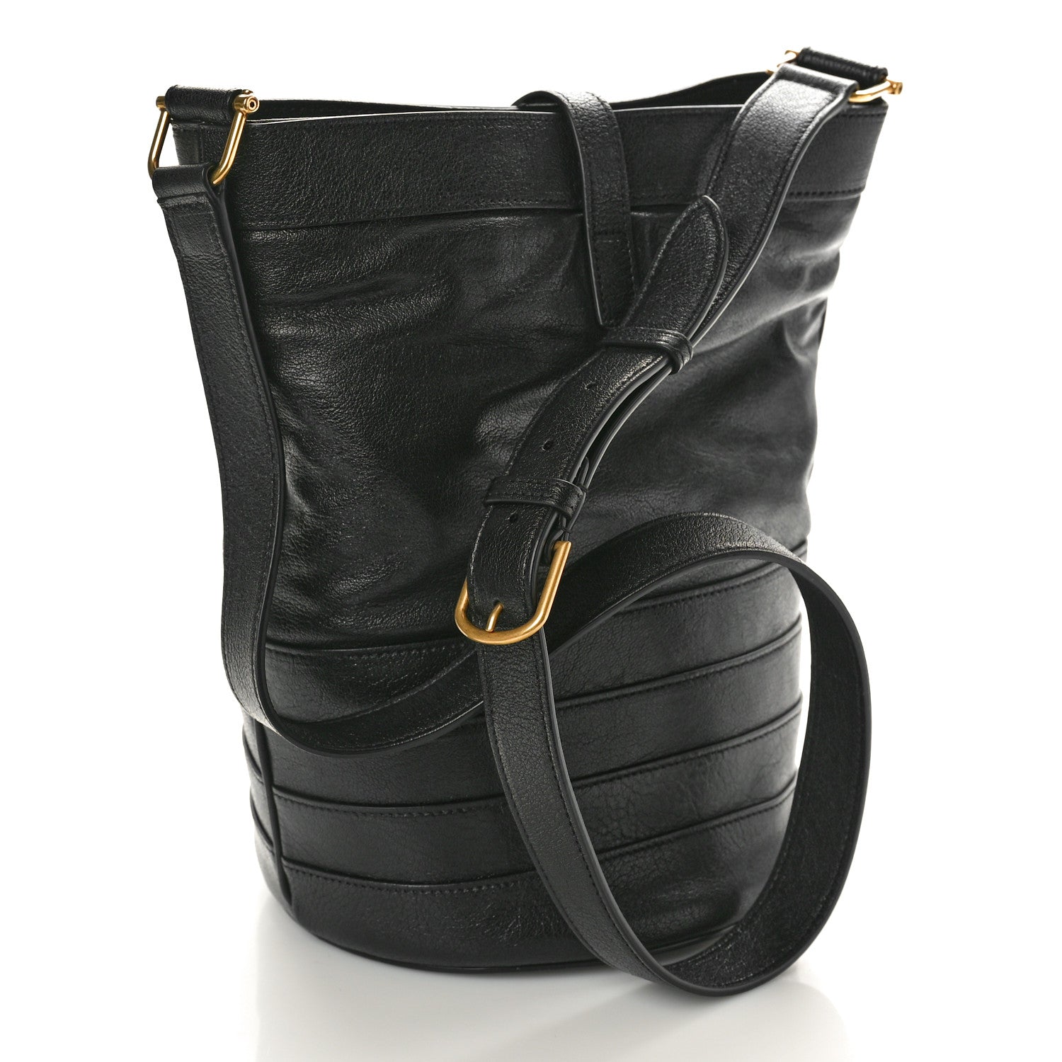 Saint Laurent Lambskin Seau Fermoir Bucket Bag Black 3 of 10