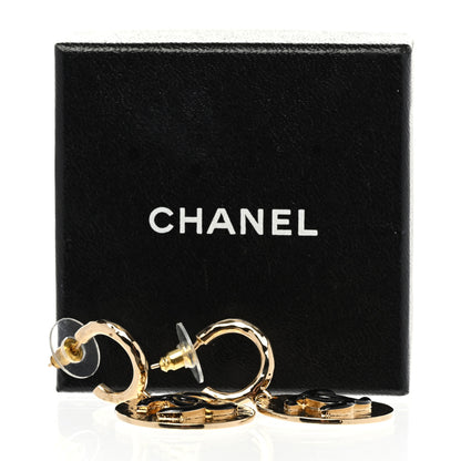 Chanel Enamel CC Disc Drop Hoop Earrings Gold Black 5 of 5