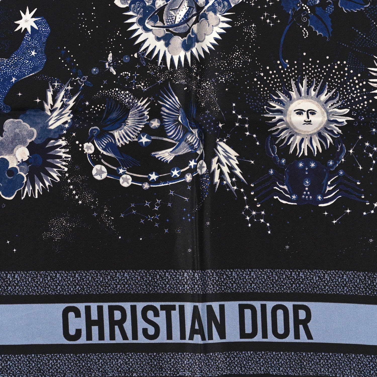 Christian Dior CHRISTIAN DIOR Silk Zodiac Fantastico Square Scarf Blue 2 of 4