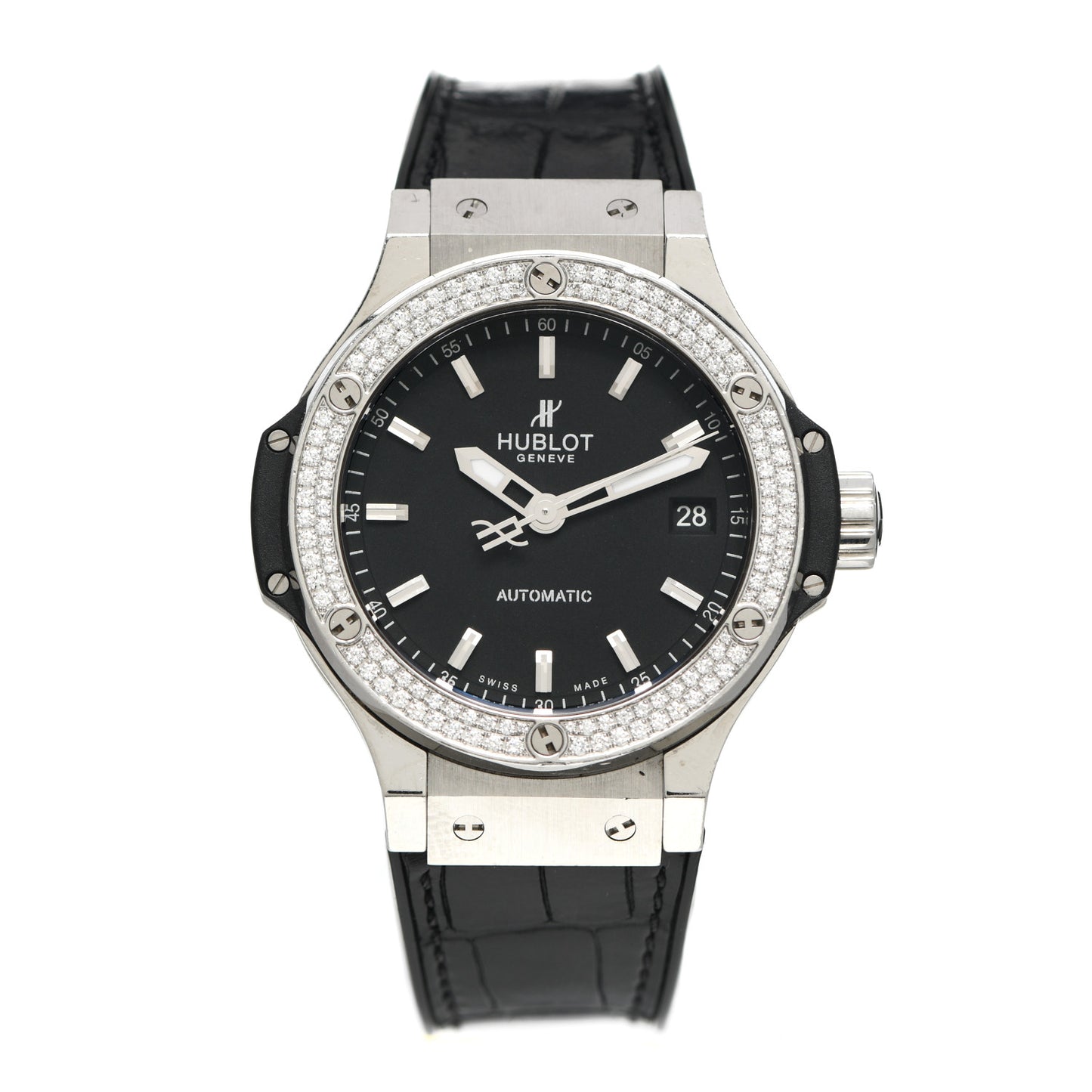 Stainless Steel Crocodile Diamond Pave Bezel 38mm Big Bang Automatic Watch Black 365.SX.1170.LR.1104