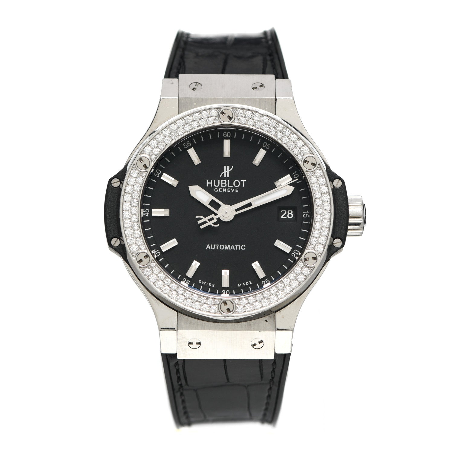 Hublot Stainless Steel Crocodile Diamond Pave Bezel 38mm Big Bang Automatic Watch Black 365.SX.1170.LR.1104 1 of 6