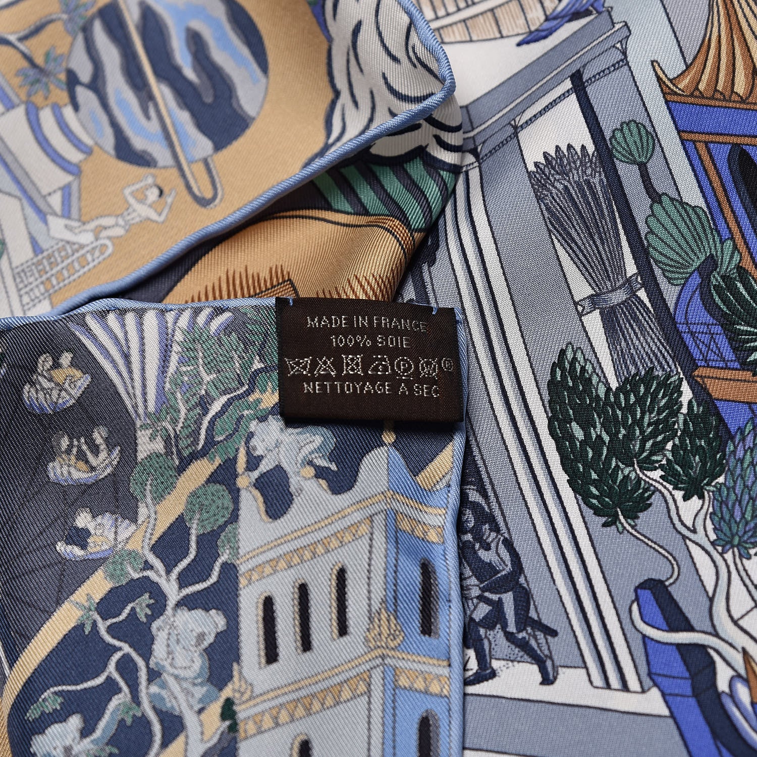 Hermes Silk Animapolis Scarf 90 Bleu Gris Vieux Rose 5 of 5