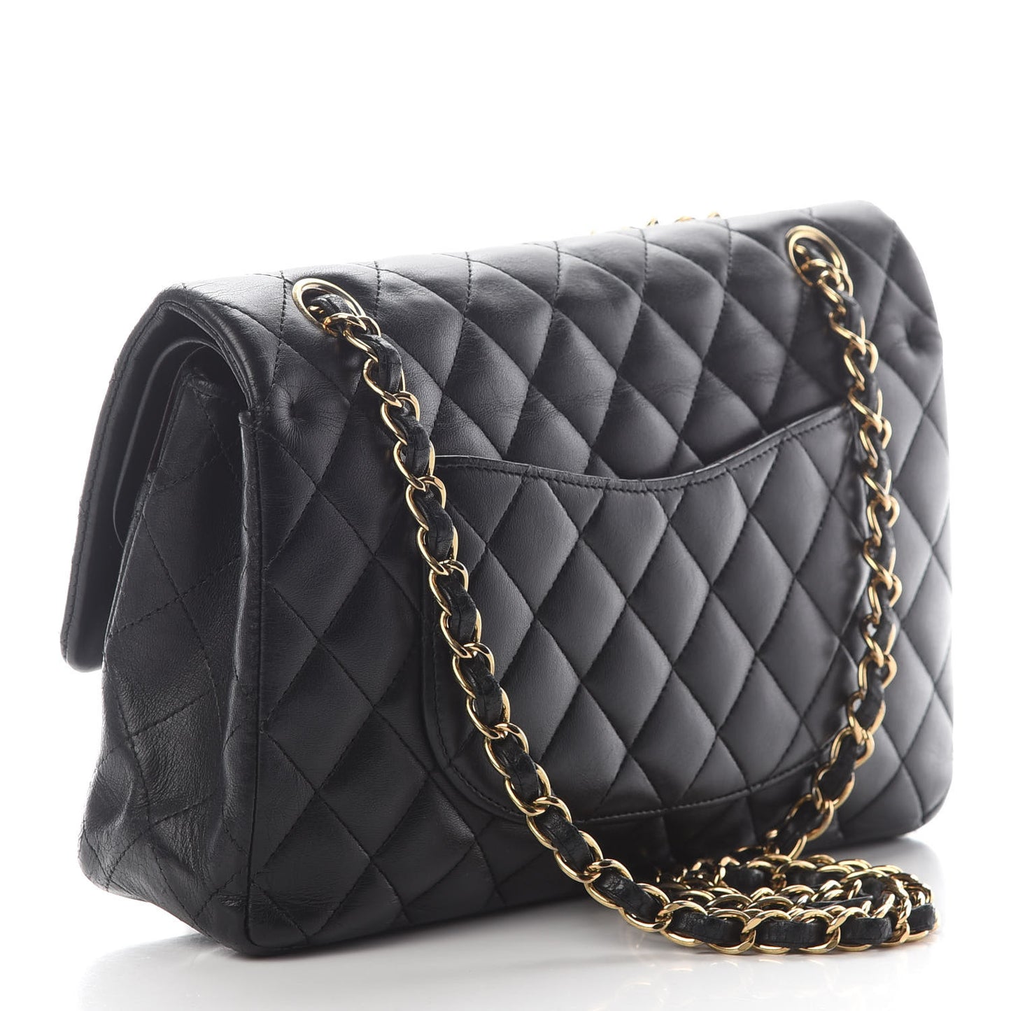 Lambskin Quilted Medium Double Flap Black