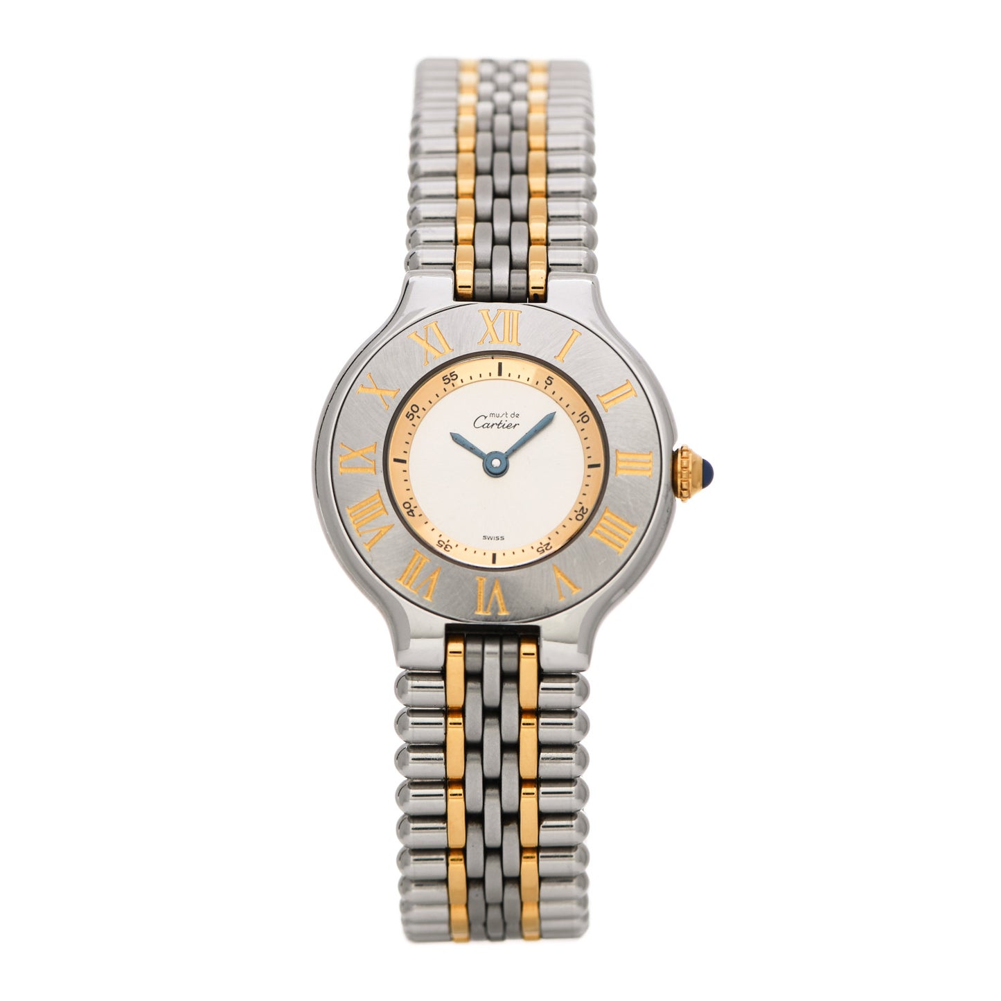 Stainless Steel 18K Yellow Gold 28mm Must De 21 Bullet Link Quartz Watch
