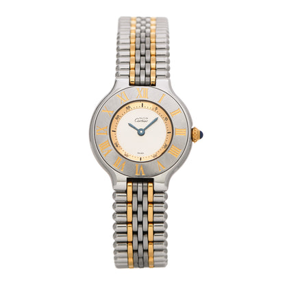 Cartier Stainless Steel 18K Yellow Gold 28mm Must De 21 Bullet Link Quartz Watch 1 of 5