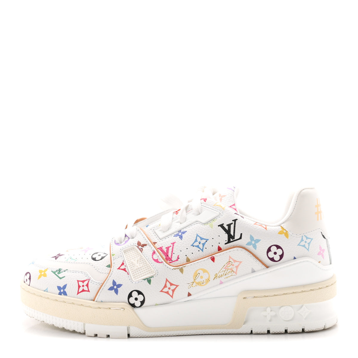 Louis Vuitton LV X TM Calfskin Monogram Multicolor Womens LV Trainer Sneakers 37.5 White 1 of 10
