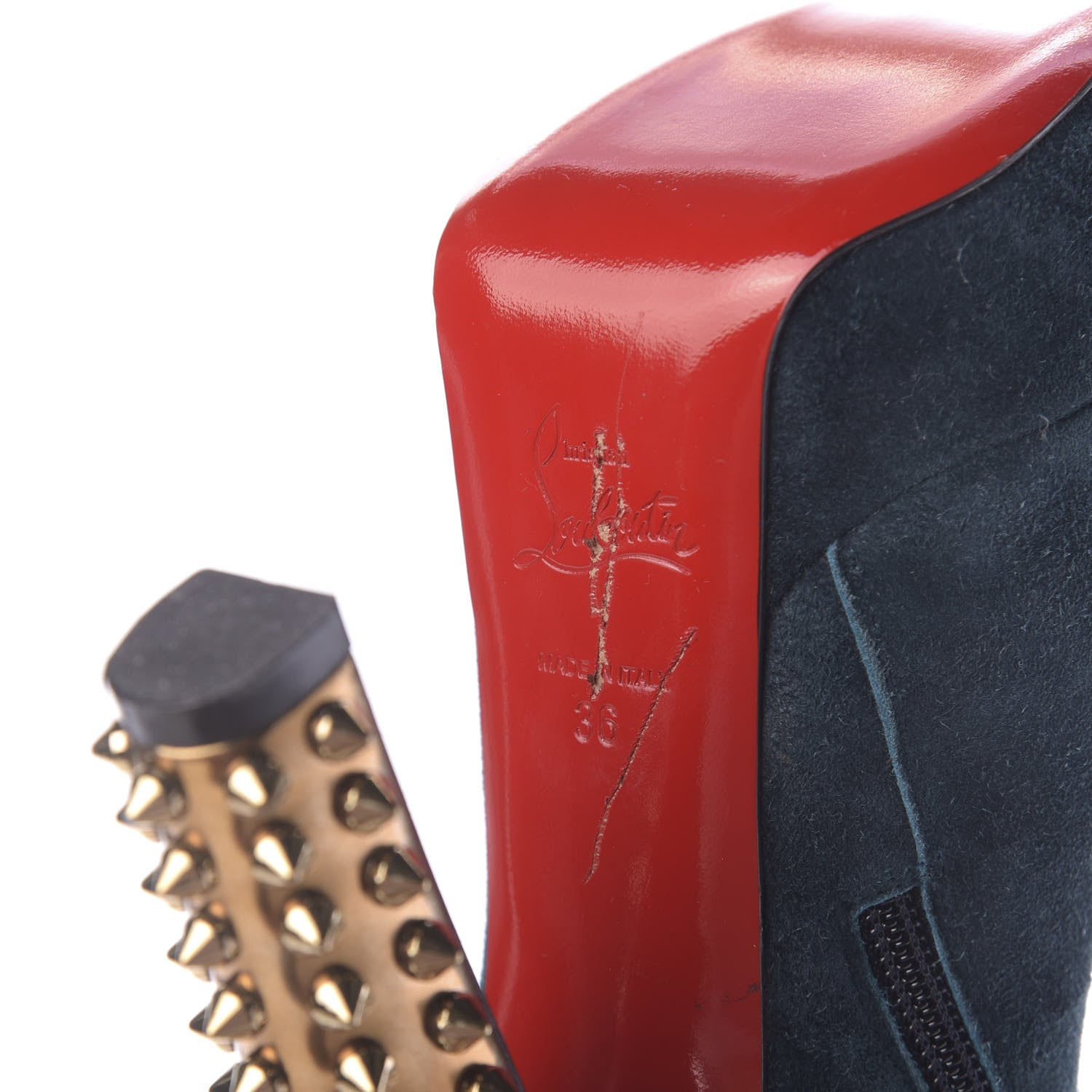 Christian Louboutin Suede Specchio Taclou Botta 140 Knee Boots 36 Blue 8 of 9