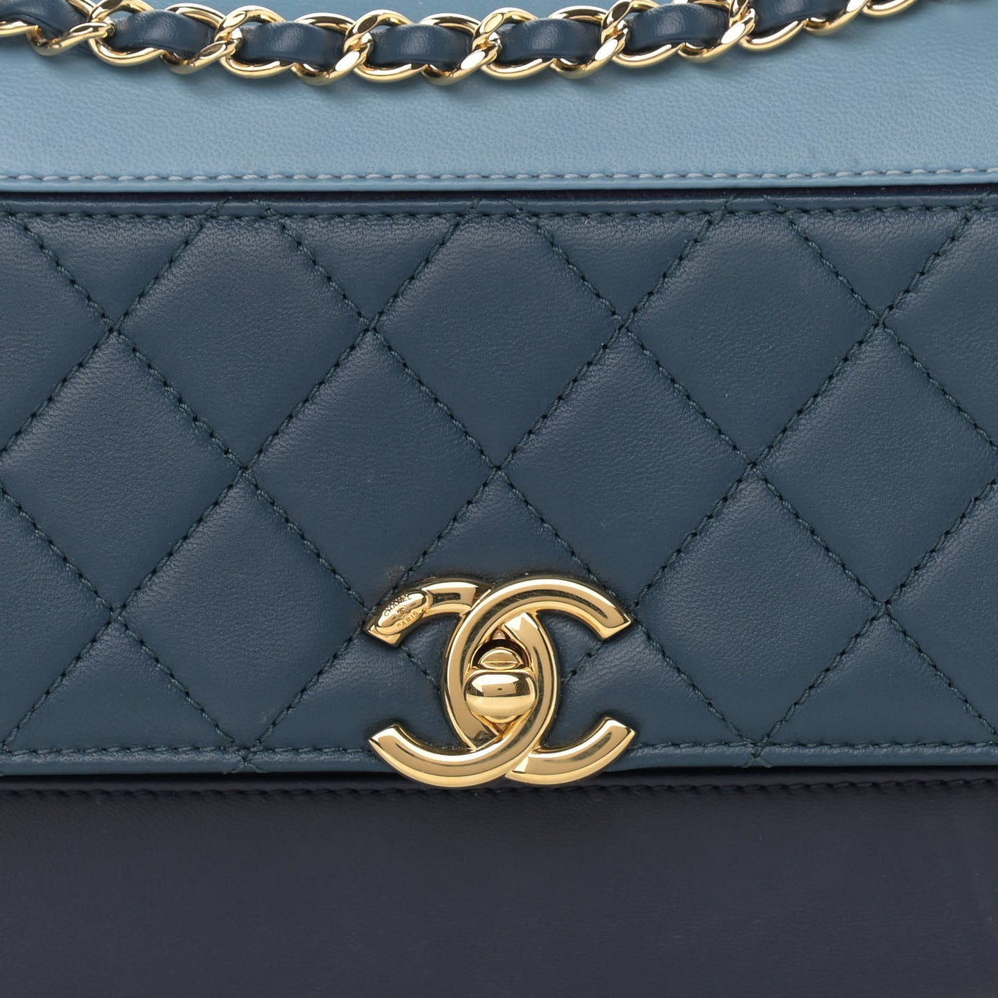 Lambskin Quilted Bi-Color CC Flap Blue