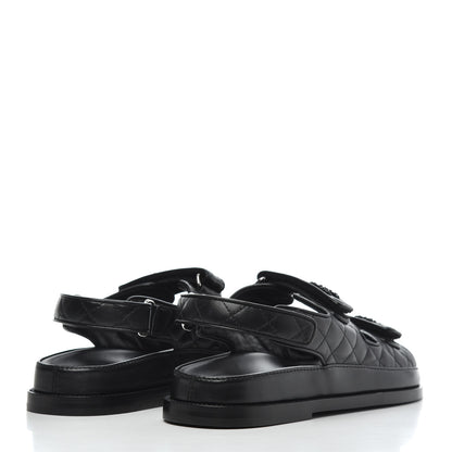 Chanel Lambskin Velcro Dad Sandals 40 Black 4 of 9