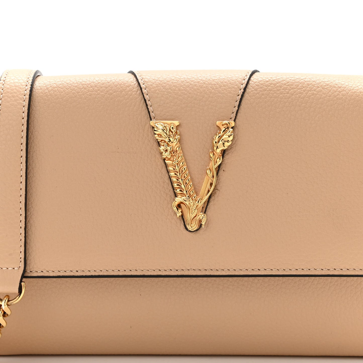 Grainy Calfskin Virtus Chain Crossbody Beige
