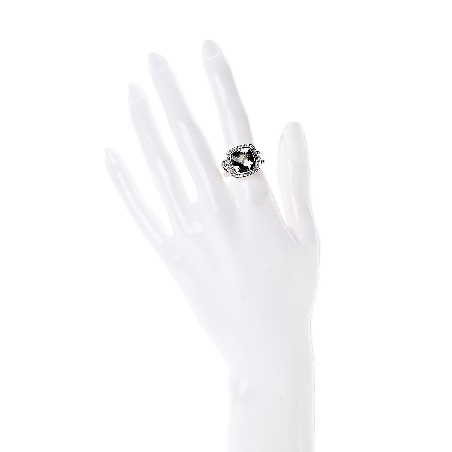 David Yurman Sterling Silver Diamond Prasiolite 11mm Albion Ring 52 6 2 of 5