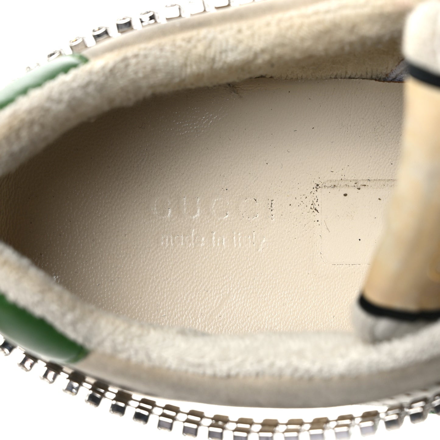 Nubuck Calfskin Web Removable Crystals Womens Screener Sneakers 40 Dusty Milk New Mystic White