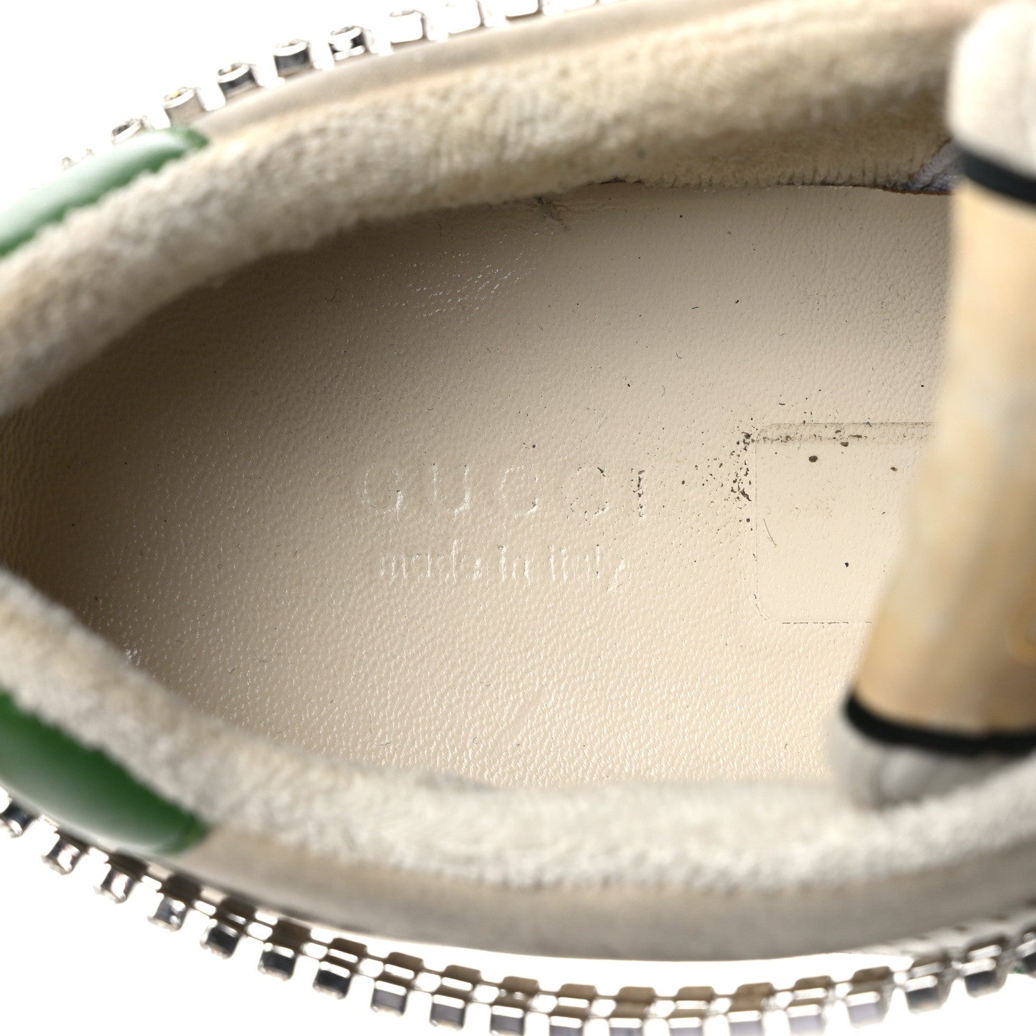 Gucci Nubuck Calfskin Web Removable Crystals Womens Screener Sneakers 40 Dusty Milk New Mystic White 8 of 9