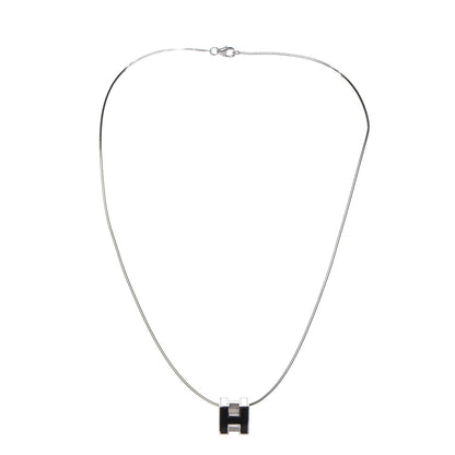 Hermes Lacquered Palladium Cage d'H Pendant Necklace Black 3 of 7