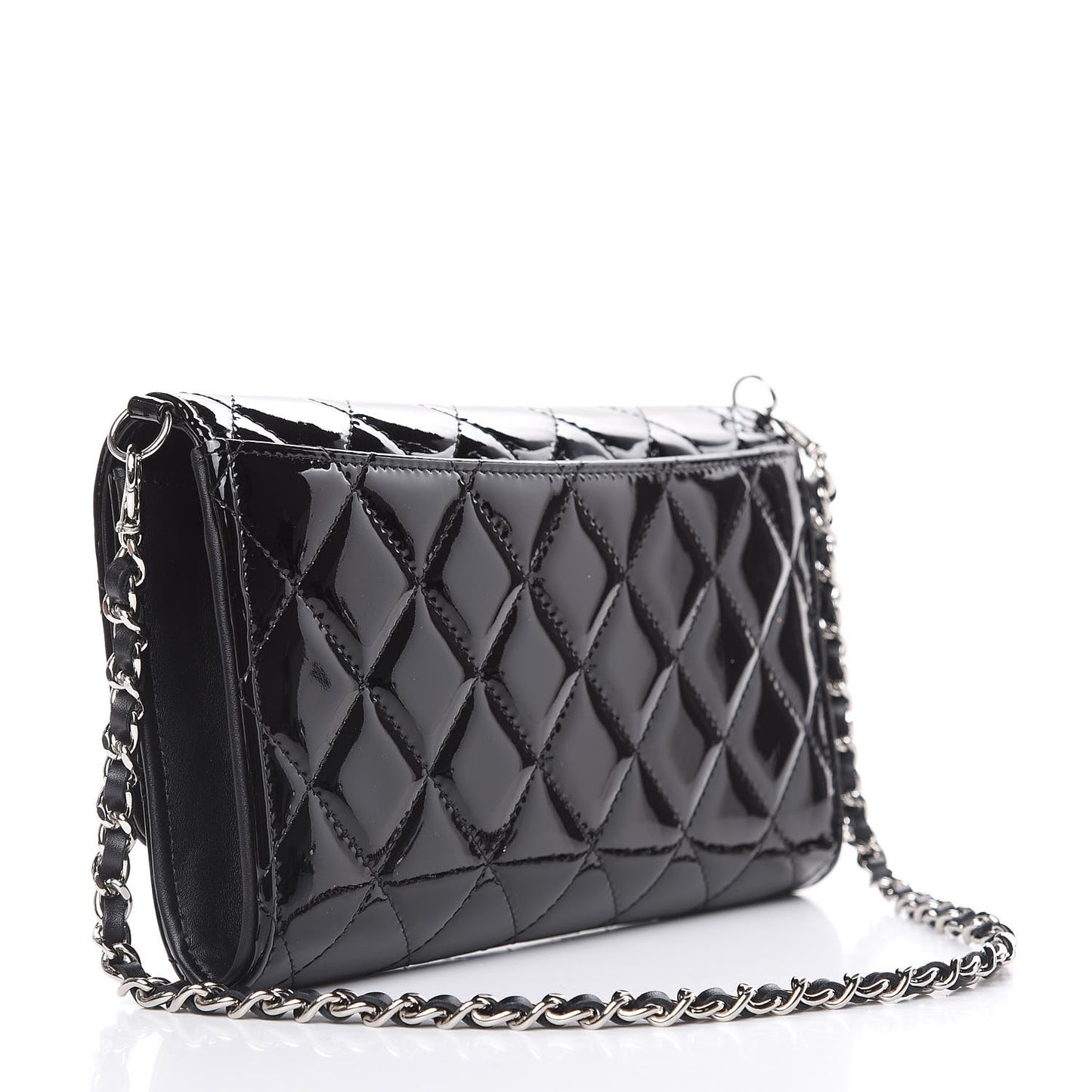 Patent Quilted Wallet On Removable Chain Black